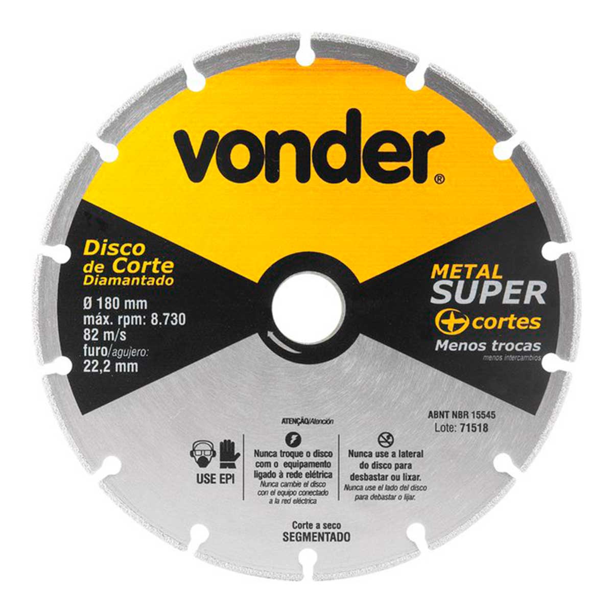 Disco de Corte Diamantado Metal Super 180mm Vonder