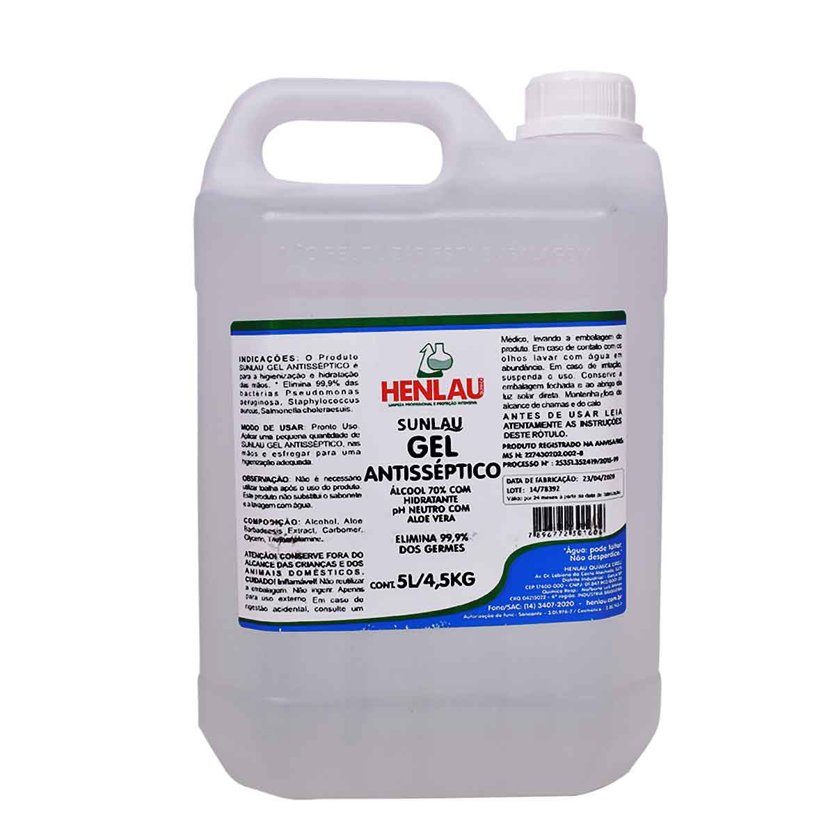 Álcool Gel 70 Por Cento Com Hidratante 05 Litros Henlau