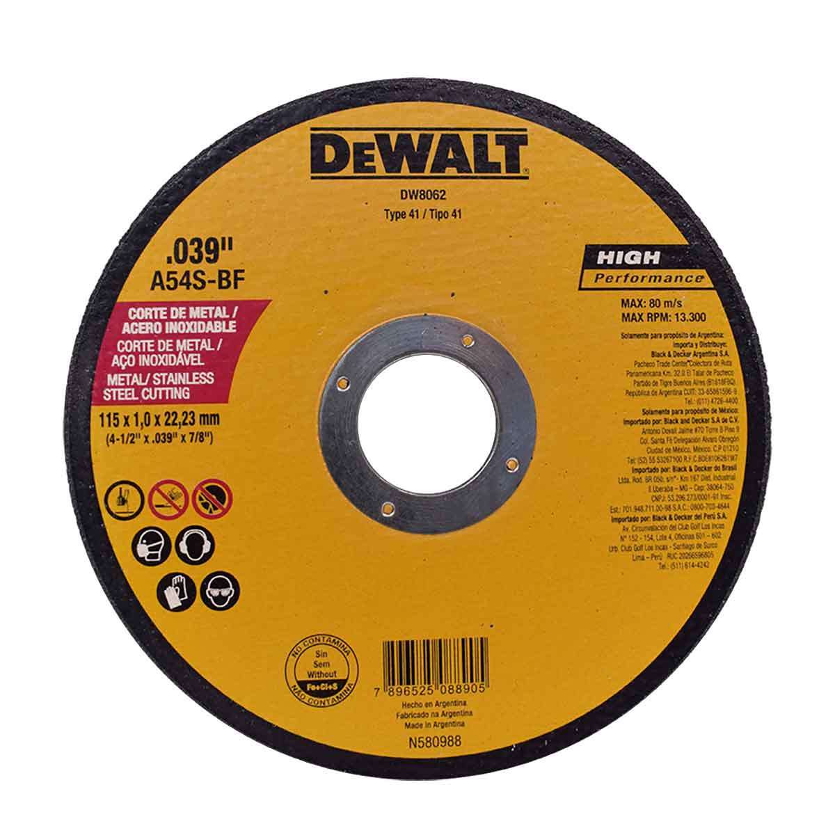 Disco de Corte Inox 115 mm x 1,0 mm x 7/8 pol DeWalt