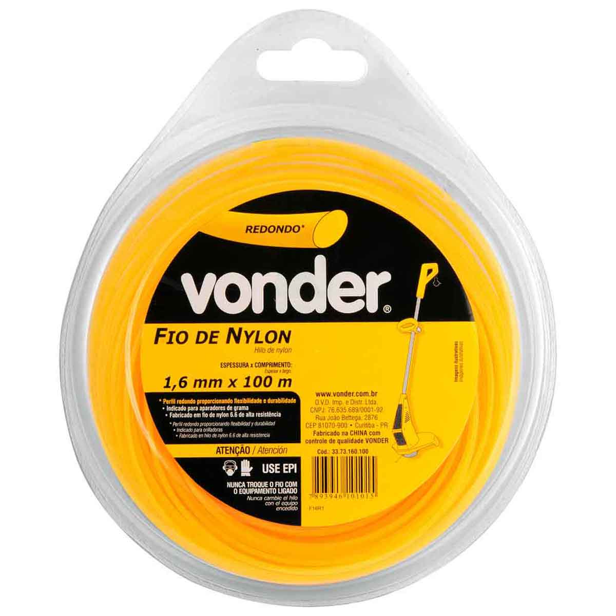 Fio de Nylon 1,6mm x 100m Redondo Vonder