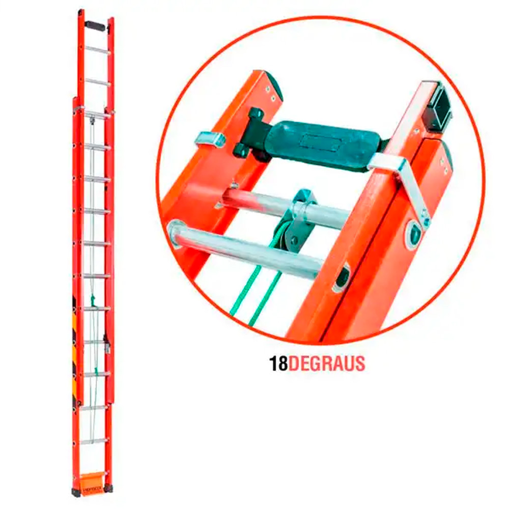 Escada Extensiva de Fibra de Vidro 18 Degraus 3x4.80m Fibermax