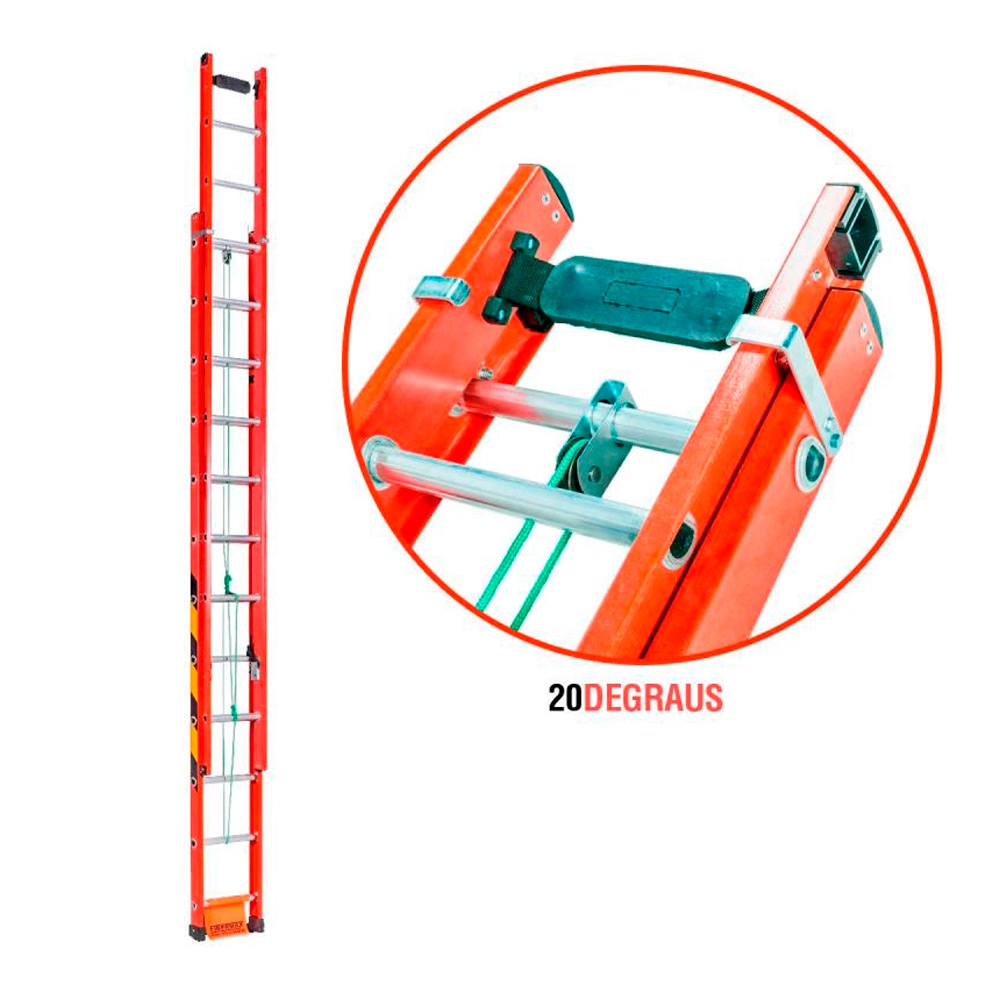 Escada Extensiva de Fibra de Vidro 20 Degraus 3.60x6m Fibermax