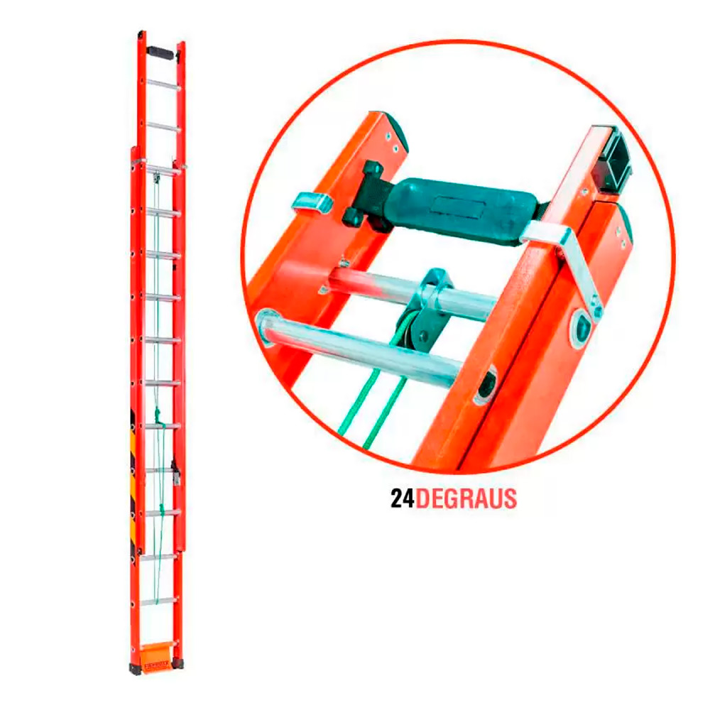 Escada Extensiva de Fibra de Vidro 24 Degraus 4.80x8.40m Fibermax