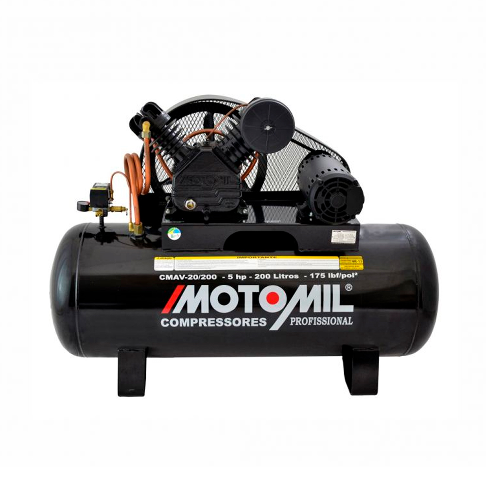 Compressor de Ar CMAV 5 HP Trifásico 20PL 200 Litros 175PSI Motomil