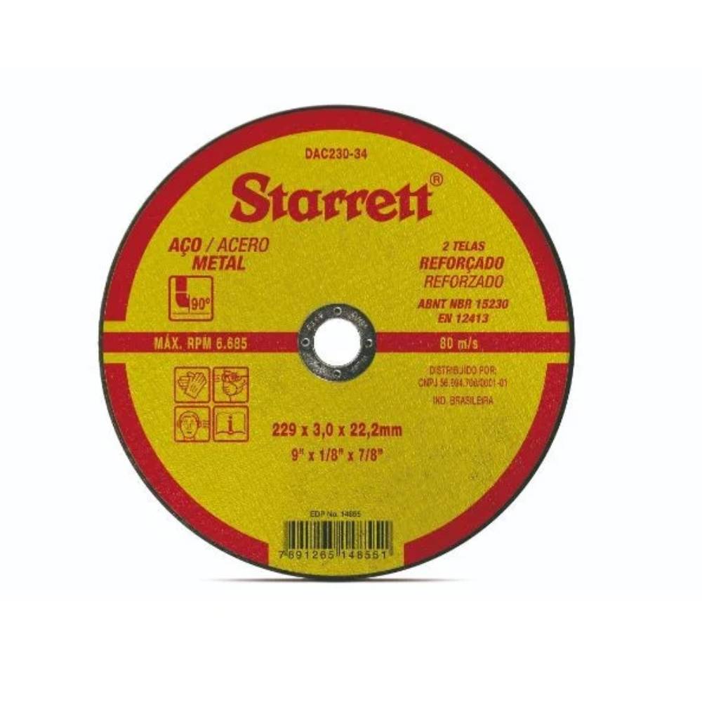 Disco de Corte Inox 230x1,9mm Dac230-24 Starrett
